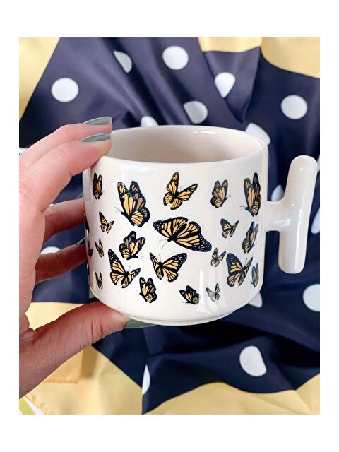 Bikutumutluluk Sarı Siyah Kelebekler Hediye Kupa Fincan - S000180508-23173