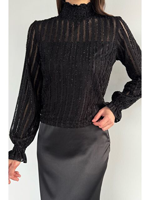 Gülseli Kadın Dik Yaka Işıltılı Bluz - S000491596-19351