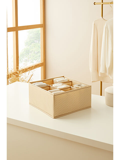 Ocean Home Textile 9 Bölmeli Petek Bej Balıksırtı Çekmece İçi Düzenleyici Kutu 28 x 28 x 13 cm - S000271335-19928