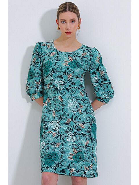 Bigdart Kadın Çağla Gül Desenli Midi Elbise 2477 - S000165779-18194