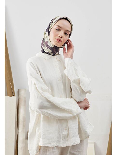 Fresh Scarfs Multı Flower Desen Pamuk İpek Eşarp Mürdüm - S000422856-20036