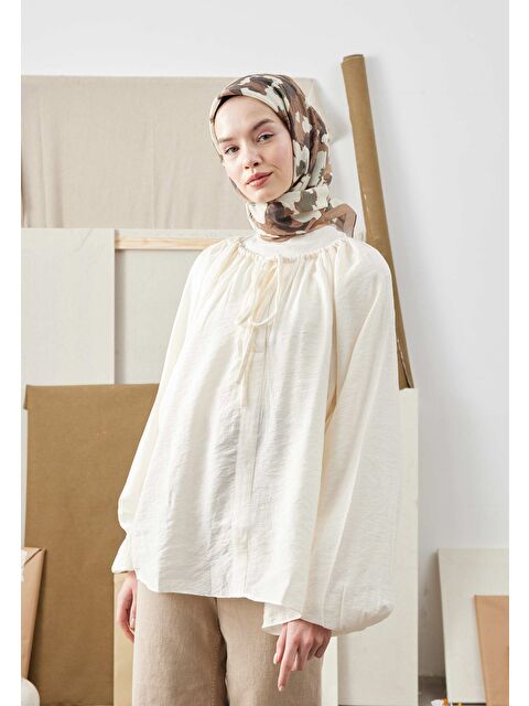 Fresh Scarfs Multı Flower Desen Pamuk İpek Eşarp Camel - S000422856-4557