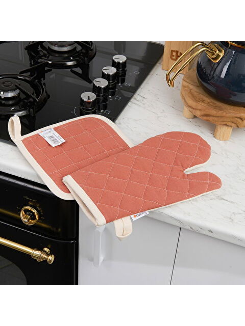 Evidea Soft Fırın Eldiven Tutaç Seti - Kiremit / Ekru - S000511937-5442
