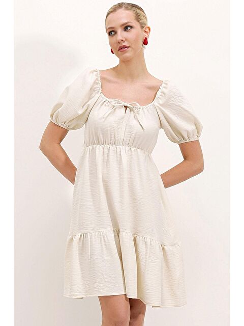 Bigdart 2351 Kloş Poplin Elbise - Ekru - S000089476-19965