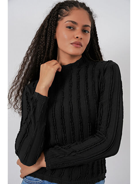 Bigdart Kadın Dokulu Esnek Örme Bluz 975 - Siyah - S000449381-19351