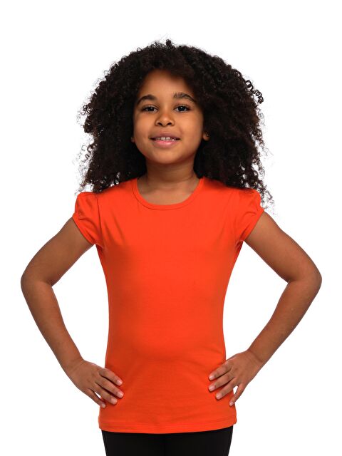 Lovetti Turuncu Kız Çocuk Kısa Kollu Basıc Tişört - S000053701-20013
