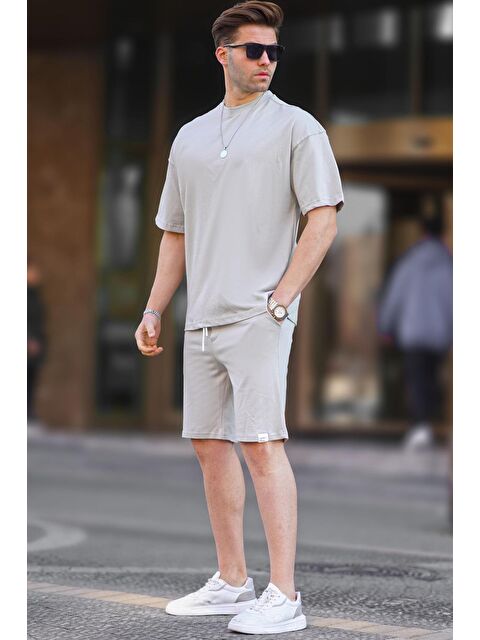 Madmext Boyalı Gri Basic Erkek Şort %100 Pamuk Takımı 6377 - S000031401-22875