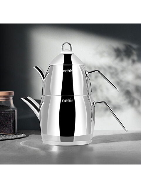 Nehir Florina Midi Çelik Çaydanlık Takımı - Gri - 1,5 lt + 1 lt - S000390920-20600