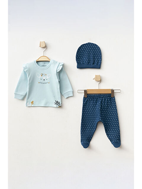 AZİZ BEBE Kız Bebek Animal Desenli Zıbın Pantolon Bere 3'lü Alt Üst Bebek Takımı 0 Ay-6 Ay - S000374453-1180
