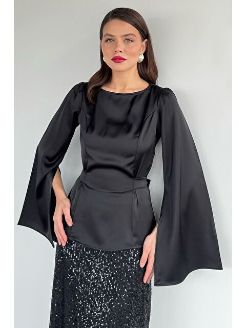 Gülseli Kadın Ön Bağlamalı Kol Yırtmaçlı Saten Bluz - S000491603-19351