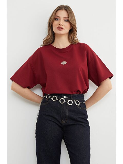 Fullamoda Lotus Çiçeği Kabartmalı Oversize Tişört - S000496691-19951