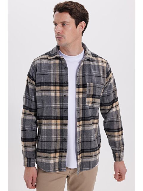 TUDORS Erkek Regular Fit Rahat Kesim Kışlık Kareli Oduncu Gömlek - S000520331-20600