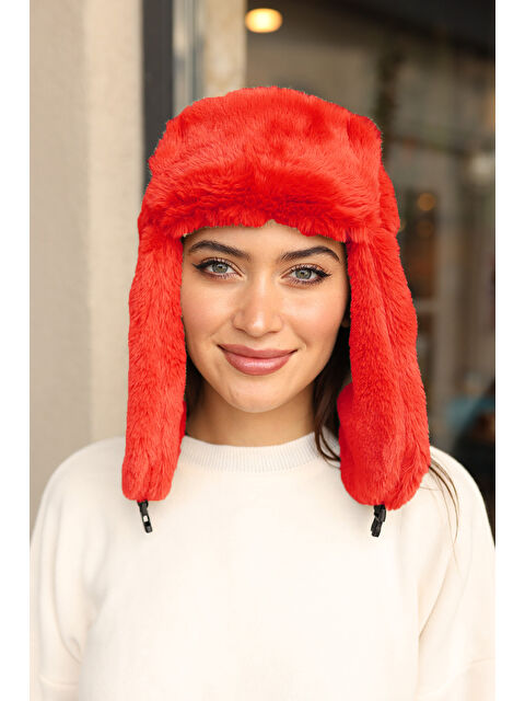 Remsa Çıtçıtlı Kürklü Kulaklıklı Pelüş Bere Şapka RKŞ 03 Kırmızı - S000291820-20045