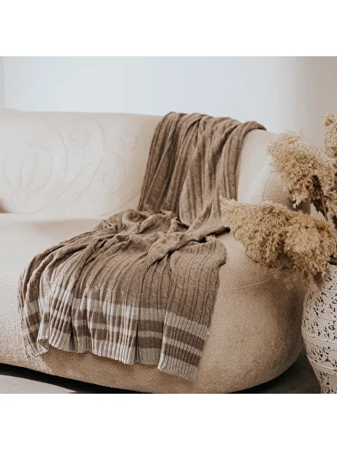 Green Black Triko Örgü TV Battaniyesi - Koltuk Şalı Bej 140x190 Cm - S000357197-19928