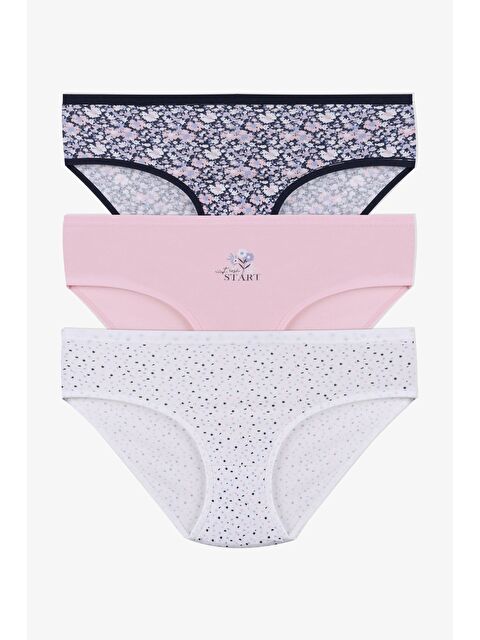 Koza İç Giyim Kadın 3'lü Desenli Pamuklu Yüksek Bel Bato - S000293012-37242