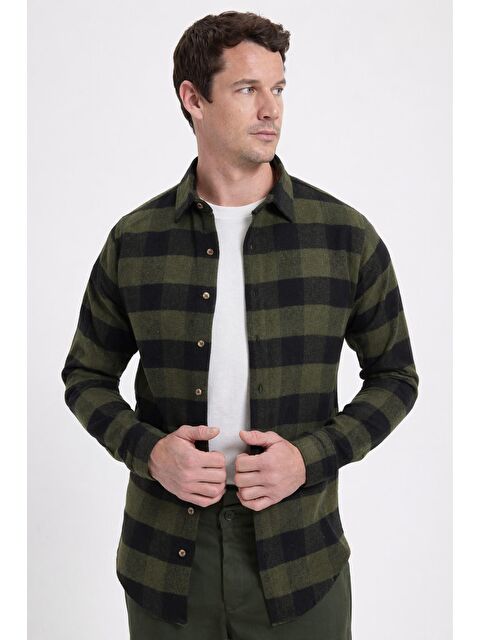 TUDORS Erkek Slim Fit Dar Kesim Kareli Kışlık Oduncu Gömlek - S000520341-18547