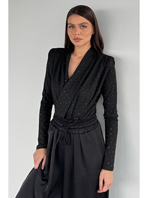 Gülseli Taşlı Kravuze Yaka Vatkalı Bodysuit - S000491607-19351