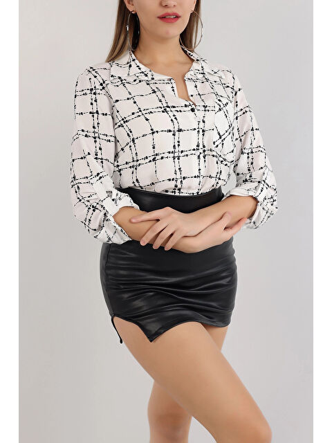 Hazelin Kadın Beyaz Etnik Desenli Viskon Gömlek HZL25W-BD136391 - S000358131-20063