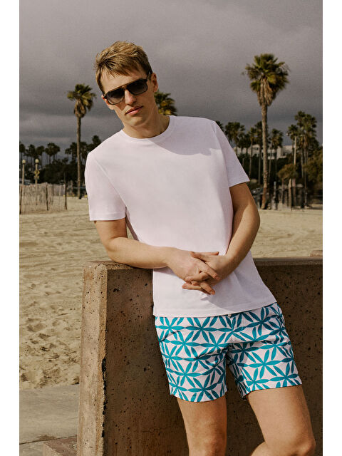 AC&Co / Altınyıldız Classics Erkek Beyaz Mint Standart Fit Normal Kesim Cepli Hızlı Kuruyan Desenli Mayo Deniz Şortu - S000396545-37368