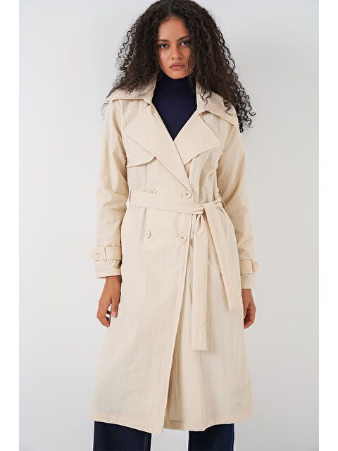 Bigdart 5938 Kruvaze Yaka Trençkot - Krem - S000291633-19966