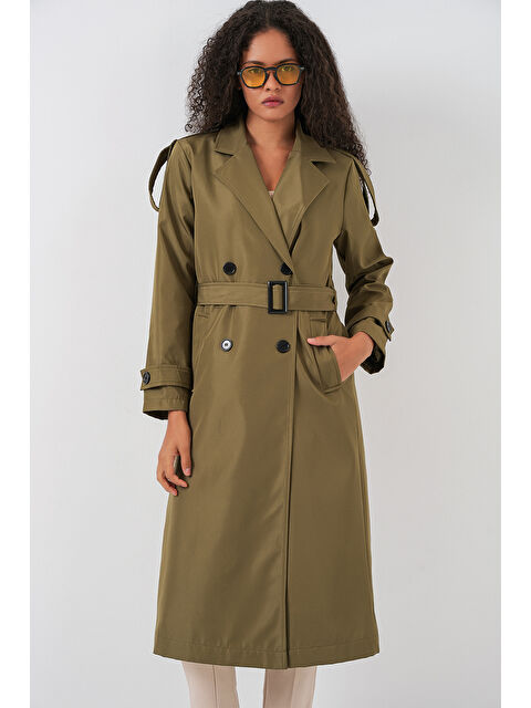 Bigdart 5941 Kruvaze Yaka Uzun Trençkot - Haki - S000291461-18547