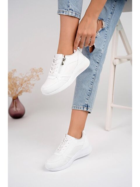 Muggo ASİA Kadın Ortopedik Günlük Bağcıklı Yandan Fermuarlı Rahat Sneaker Spor Ayakkabı - S000139213-20063