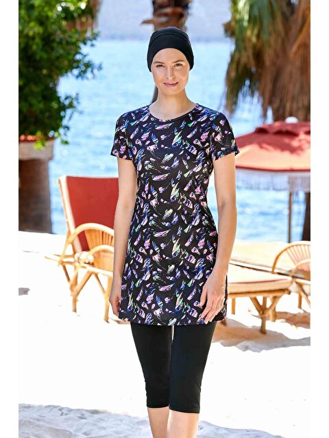 Rozamay Kısa Kollu Taytlı Yarı Kaplı Mayo Florıe 9307 Siyah - S000174229-19351