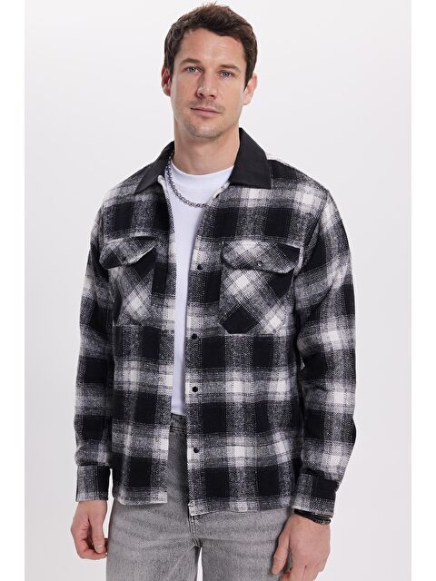 TUDORS Erkek Relax Fit Rahat Kesim Kışlık Kareli Çift Cepli Çıtçıtlı Gömlek - S000520354-19351