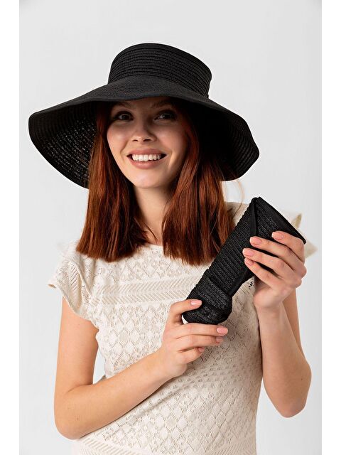 Luminos Butik Siyah Kurdeleli Hasır Vizör Şapka Hsr2080