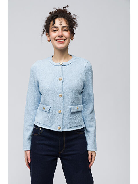 Dexia Zurih - Düğme ve Cep Detaylı Triko Hırka - Mavi Renk - S000350635-17234