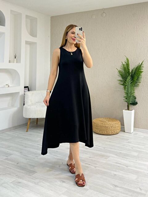 Jane's Kadın Askılı Yuvarlak Yakalı Asimetrik Kesim Detaylı Viskon Elbise - S000528113-19351