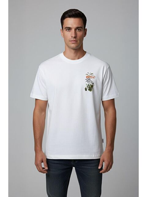 Sabri Özel Giotelli Beyaz Regular Fit %100 Pamuk Baskılı Bisiklet Yaka Erkek Tişört - S000525262-20063