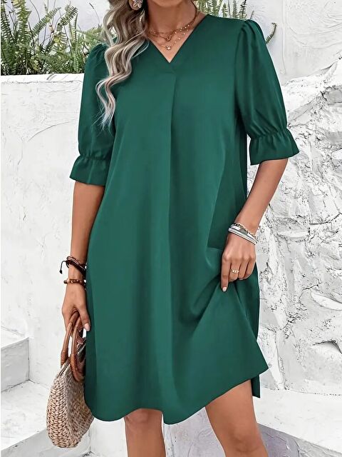 Jane's Kadın Kısa Kollu V Yakalı Salaş Janjan Krep Elbise - S000528115-18194