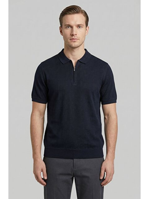 Sabri Özel Giotelli Siyah Regular Fit %100 Pamuk Fermuarlı Polo Yaka Erkek Tişört - S000525263-19351