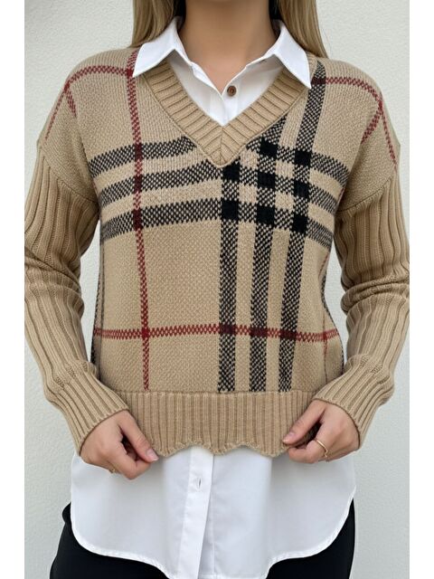 Gülseli Gömlek Garnili Desenli Triko Bluz - S000491614-19966