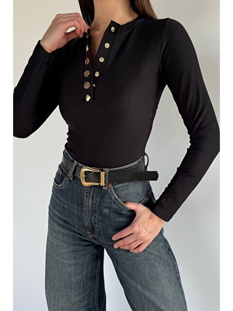 Gülseli Kadın Gold Çıtçıtlı Kendinden Çizgi Desenli Bluz - S000491610-19351