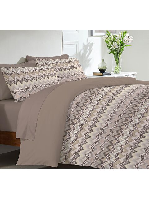 Evmila Modern Desen Baskılı Çift Kişilik 200x220 cm 2 Adet 50x70 cm Nevresim Takımı - Kahverengi - S000130755-23173