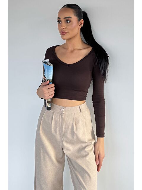 Gülseli Kadın V Yaka Uzun Kol Elastanlı Slim Fit Body Bluz - S000469822-19413