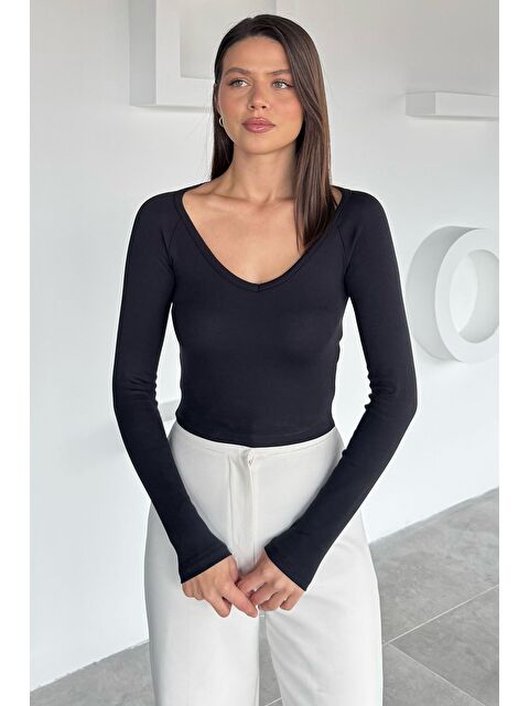 Gülseli Kadın V Yaka Uzun Kol Elastanlı Slim Fit Body Bluz - S000469822-19351