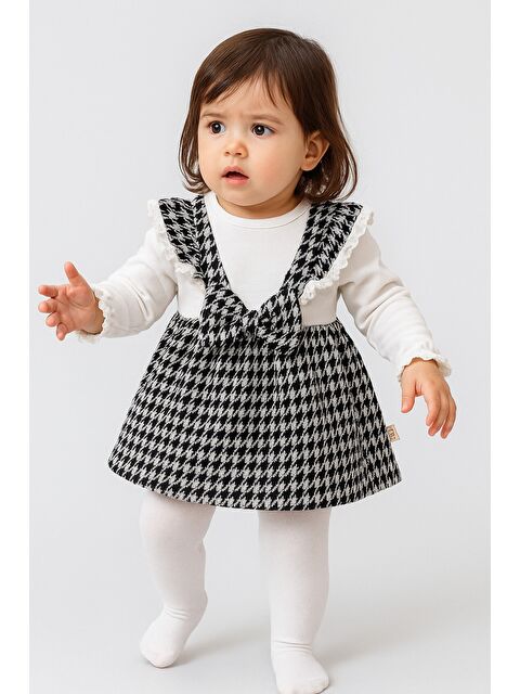 Chicsy Baby Ekose Desenli Fiyonklu Askılı Kız Bebek  Elbisesi