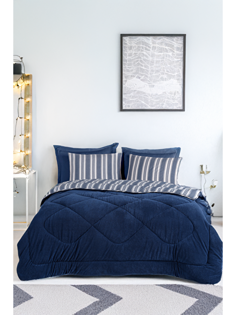 UPSTYLE Comfort Set Yeni Nesil Wellsoft Yorganlı 2 Parça Tek Kişilik Soft Line Lacivert