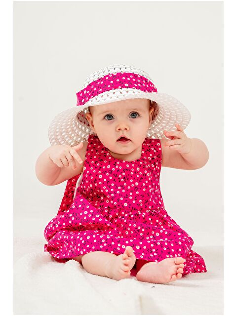 Chicsy Baby Çiçek Desenli Fiyonklu Kız Bebek Elbisesi