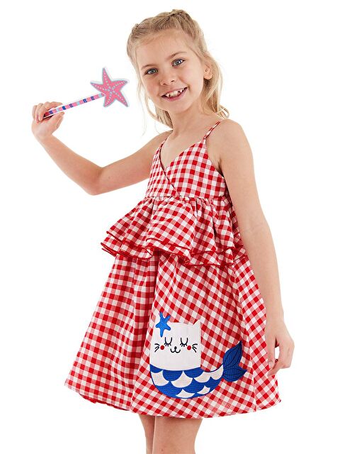 Denokids Deniz Kedisi Kız Çocuk Kırmızı Ekose Elbise - S000168083-20045