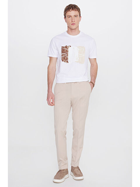 Altınyıldız Classics Erkek Bej Slim Fit Dar Kesim Beli Bağlamalı Yan Cepli Casual Esnek Pantolon