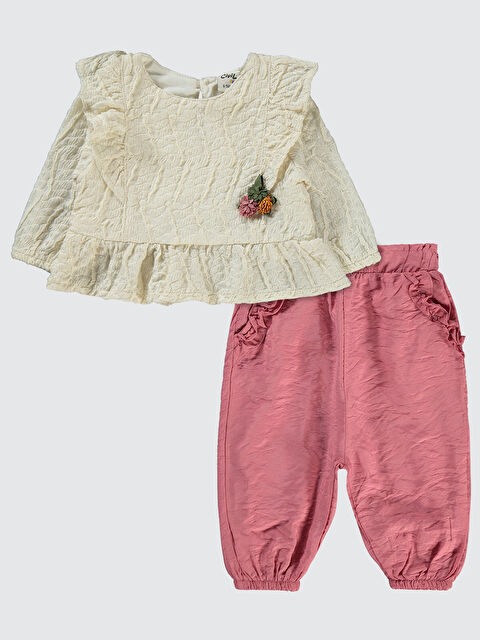Civil Baby Kız Bebek Takım 6-18 Ay Ekru-Gülkurusu - S000382350-19965