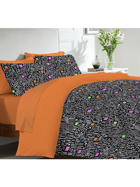 Evmila Modern Desen Baskılı Çift Kişilik 200x220 cm 2 Adet 50x70 cm Nevresim Takımı - Renkli - S000130759-23173