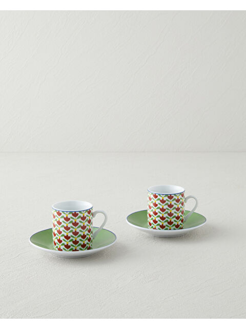 English Home Wisp Porselen 4 Parça 2 Kişilik Kahve Fincan Takımı 80 ml Yeşil-Kırmızı - S000502058-37469