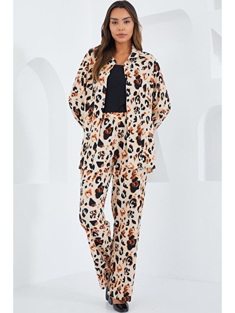 Bigdart Kadın Krem Kahverengi Desenli Örme İkili Takım 5858 - S000089535-29738