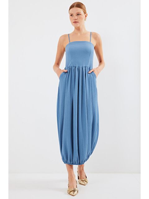 Bigdart 2492 Askılı Örme Elbise - İndigo - S000204519-23093