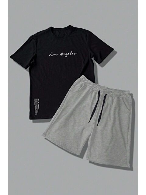 uyguntarz Unisex Los Angles Detay Baskılı Şort Takım - S000244208-19351